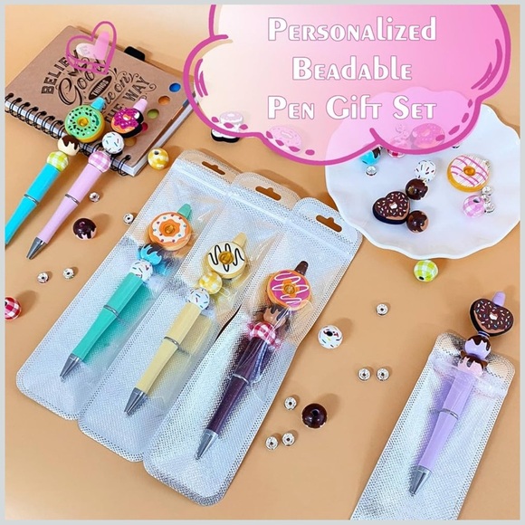 Handcrafted Doughnut Theme Pen + Kraft Journal Notebook (PINK SPRINKLE - PINK) - Picture 4 of 9